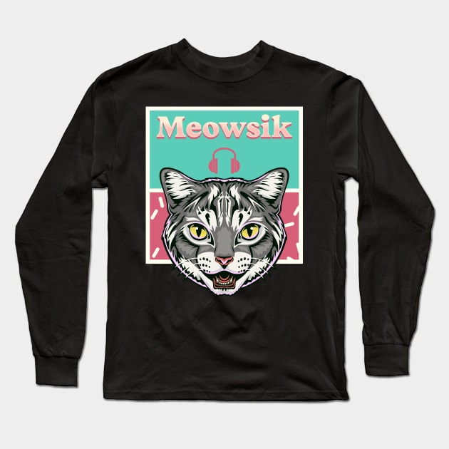 Retro Meowsik-Cat and Music lovers- Long Sleeve T-Shirt by Omise